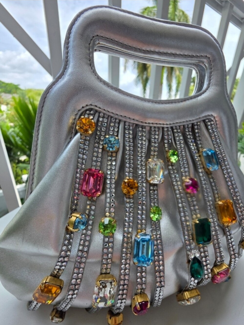 René Caovilla Silver Crystal Fringe Jeweled Evening Bag - Picture 3 of 14